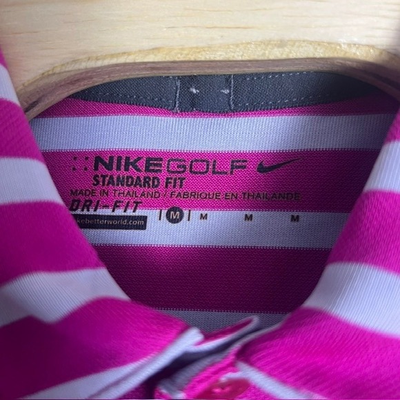 Nike Dri-Fit Men's Pink Striped Golf Polo Athletic Shirt Size Medium - Picture 4 of 7